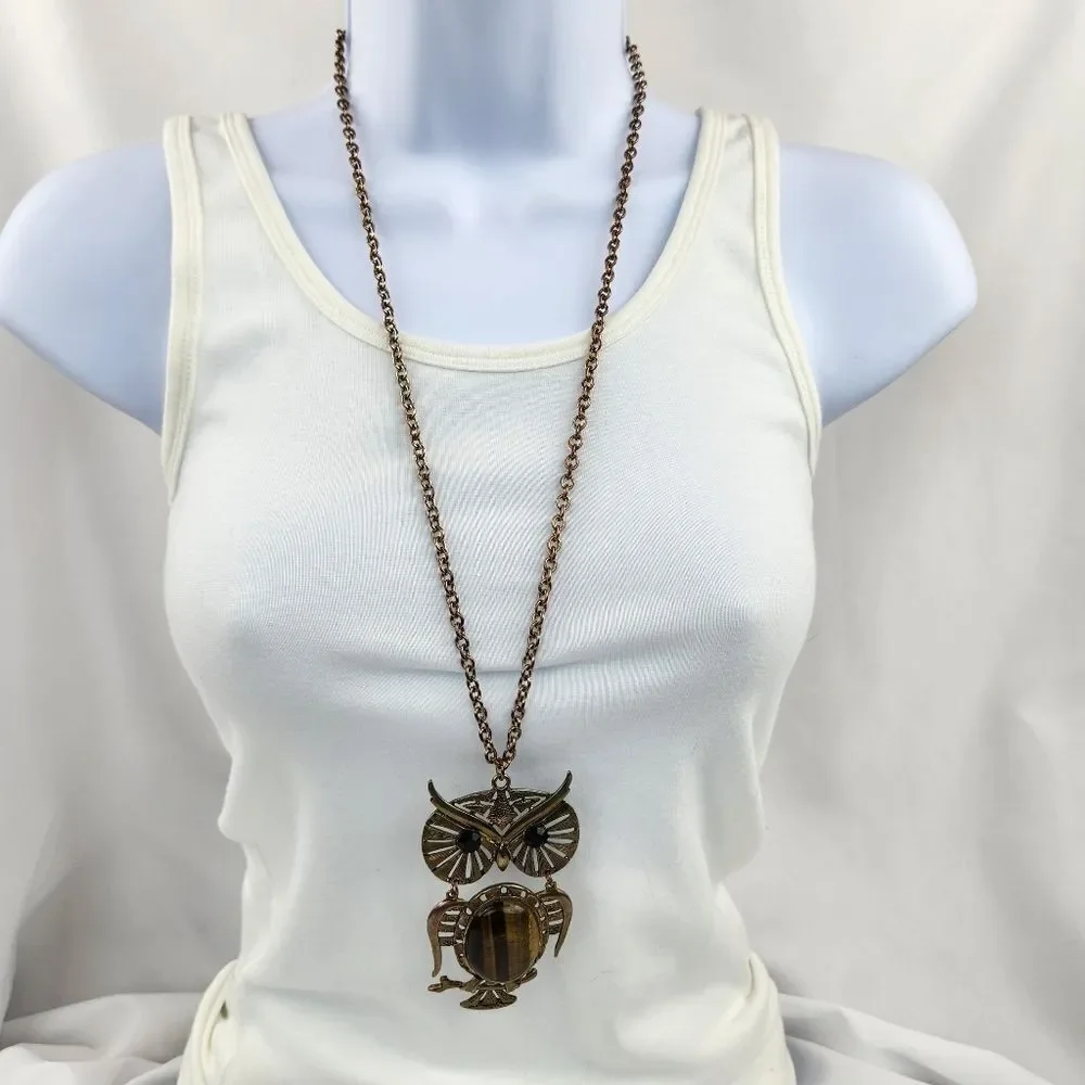 🔺️Tigers Eye Owl Pendant Necklace